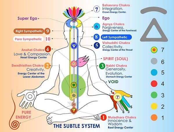Chakras on the subtle system